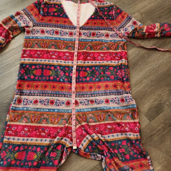 Natural Life Oversized Fleece Boho Patchwork V Neck Jumpsuit Pajamas Medium Cozy - Picture 11 of 14